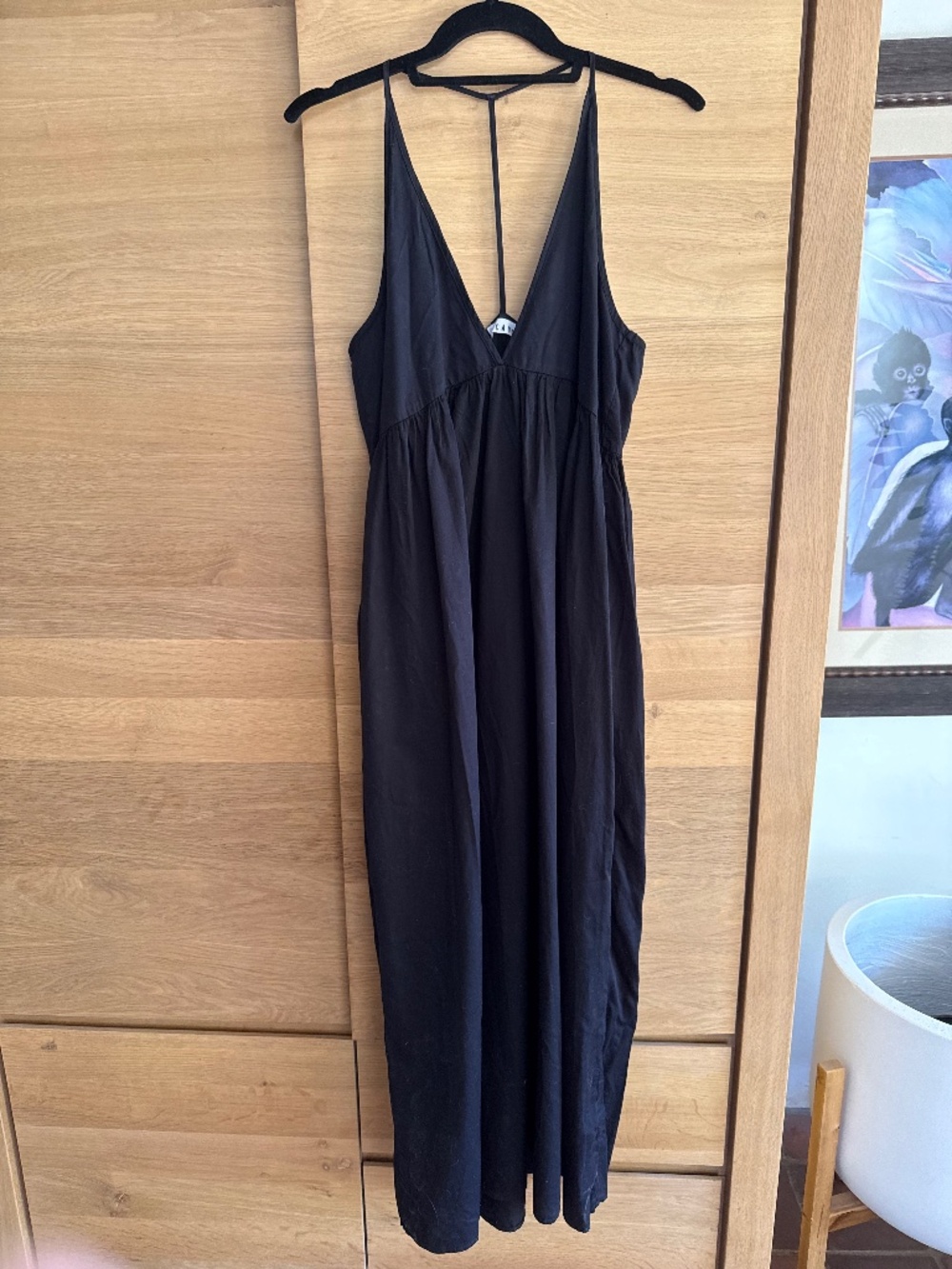 SEXY Narrow T-Back Black Cotton Dress
